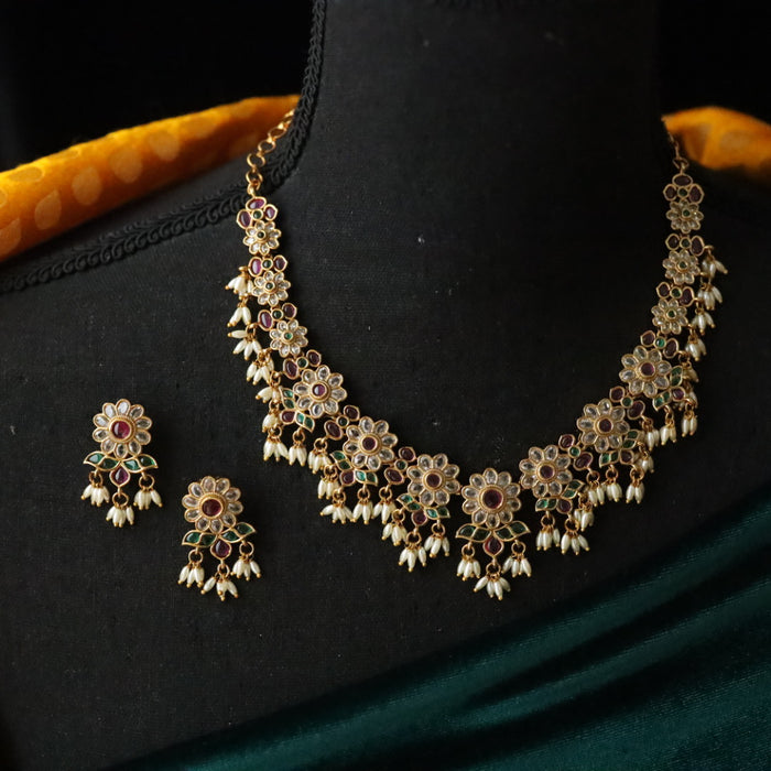 Antique pearl short necklace with earrings SS11036