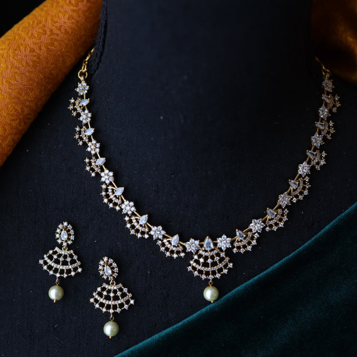 Antique white stone short necklace with earrings TT02039