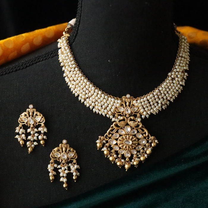 Antique pearl short necklace with earrings S1B147