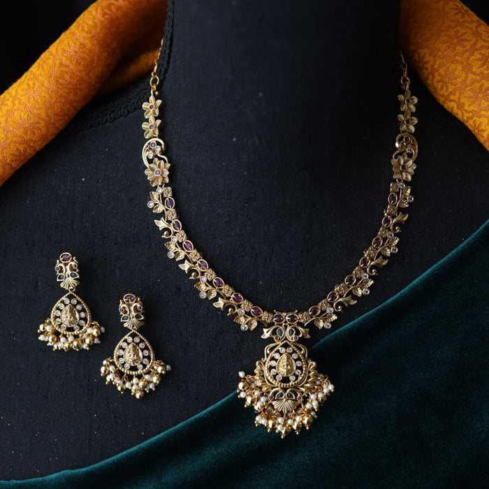 Antique temple short necklace and earrings S1B145