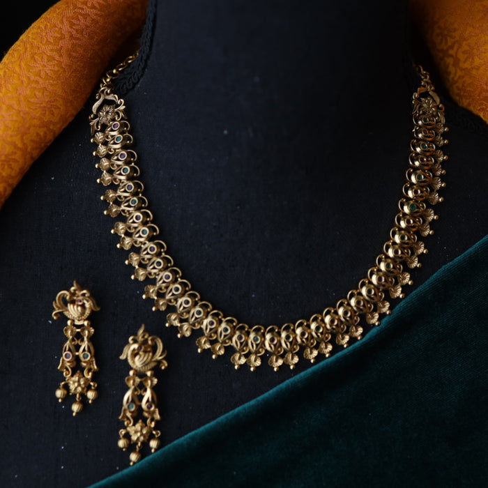 Antique gold short necklace with earrings SS11035