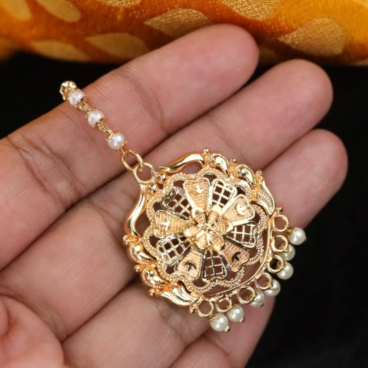 Heritage pearl gold plated maang tikka 144783