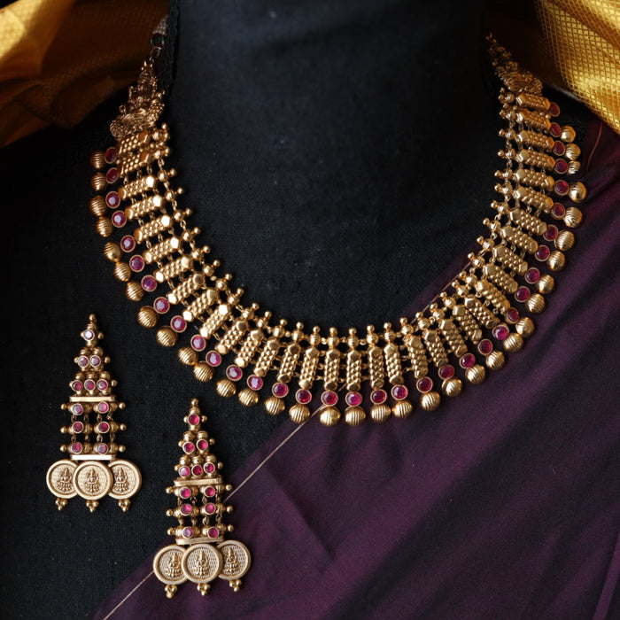 Antique ruby stone short necklace and earring SS12050