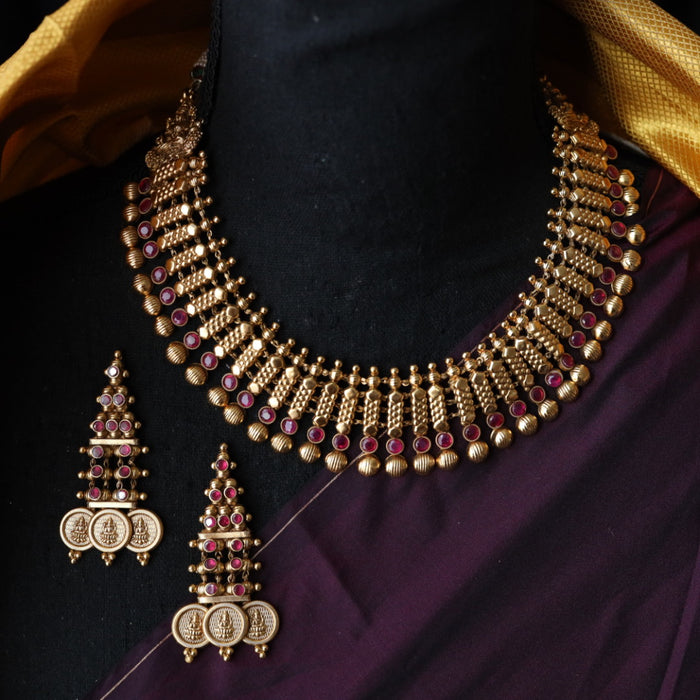 Antique ruby stone short necklace and earring SS12050