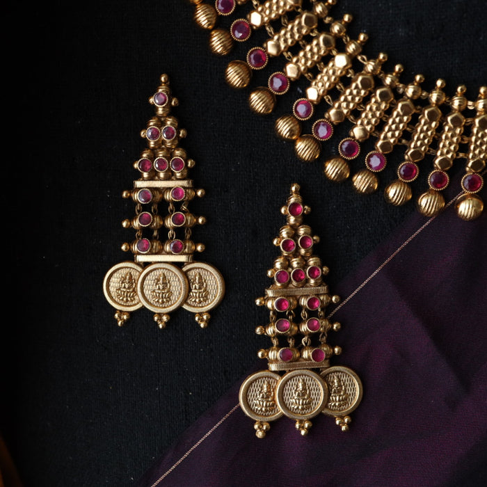 Antique ruby stone short necklace and earring SS12050