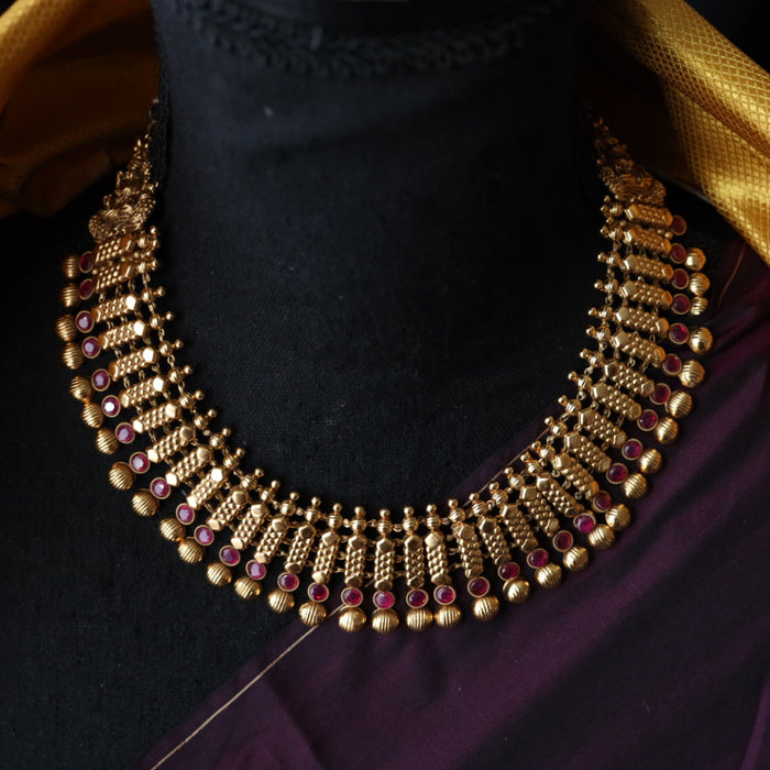 Antique ruby stone short necklace and earring SS12050