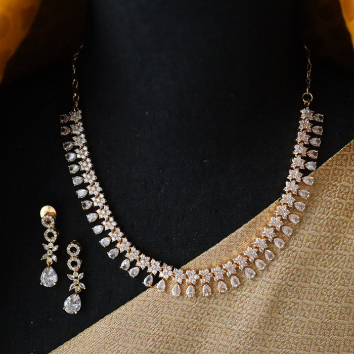 Heritage gold plated white stone short necklace earrings TH1027