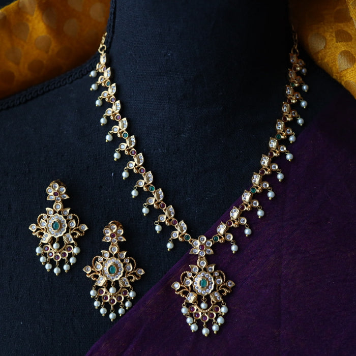 Antique simple stone short necklace with earrings TTS4048
