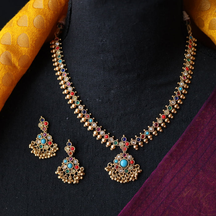 Padmini Antique navarathnam short necklace with earrings PAD035