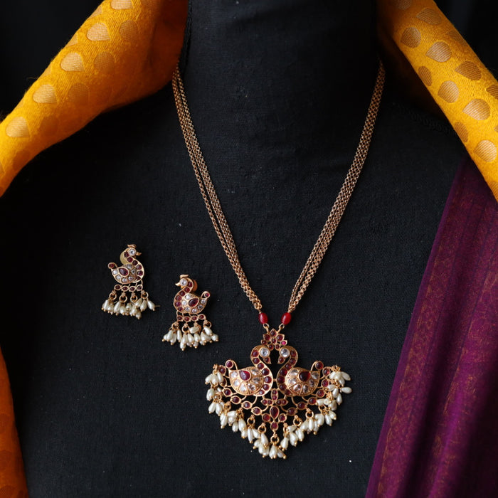 Antique pendant short necklace with earrings PEN237