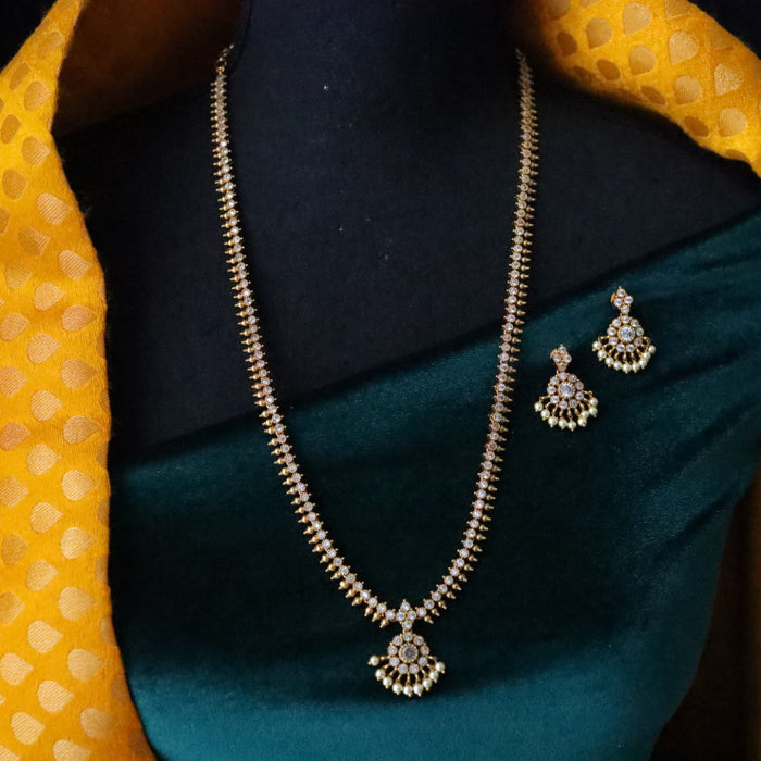 Antique white stone long necklace with earrings LL02348