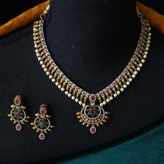 Antique pearl short necklace with earrings S1B118