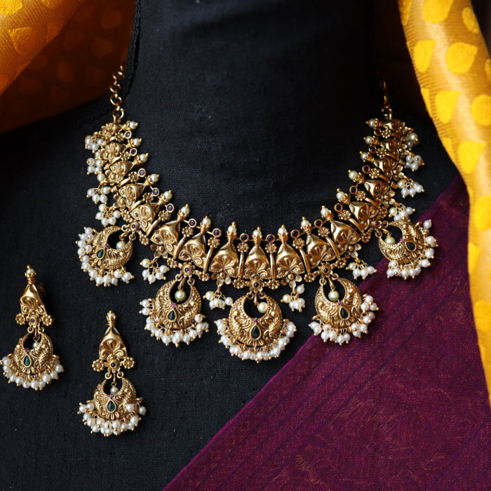 Antique pearl necklace with earrings SS13005