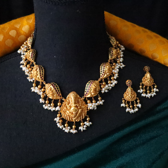 Antique ganesh temple short necklace and earring C102