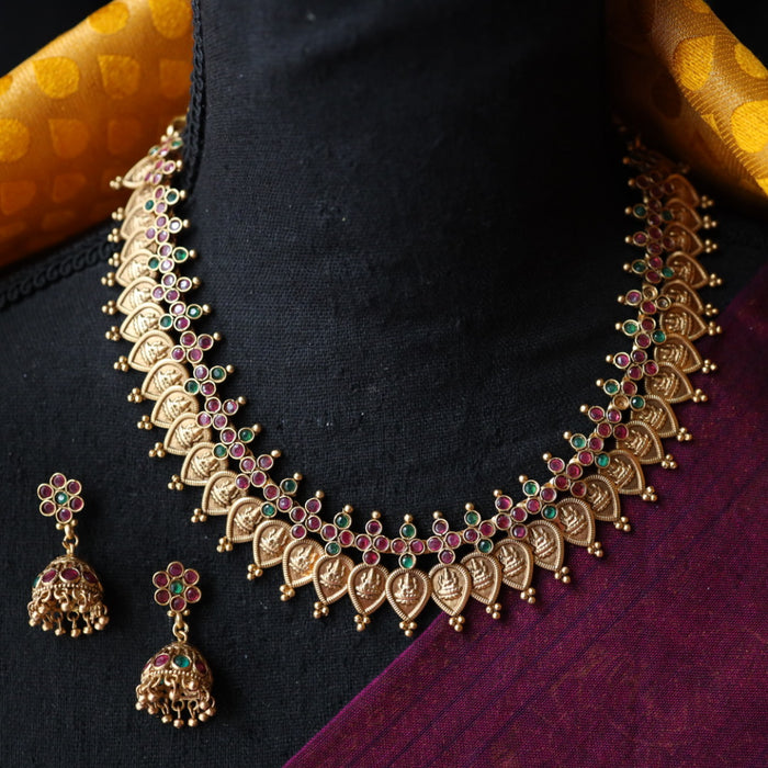 Antique gold coin mango short necklace with earrings G1208
