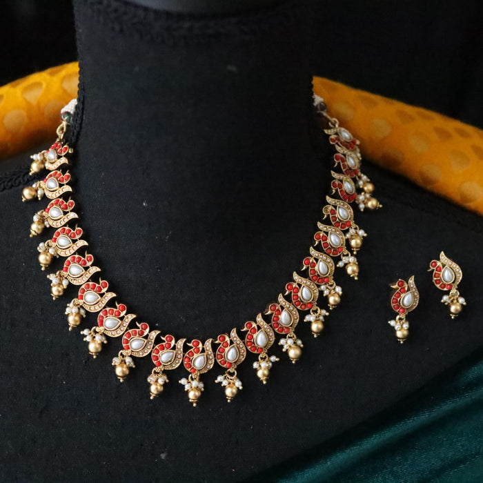 Antique ruby short necklace and earrings SS10-143