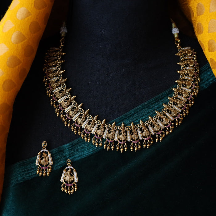 Antique temple gold short necklace with earrings G1006
