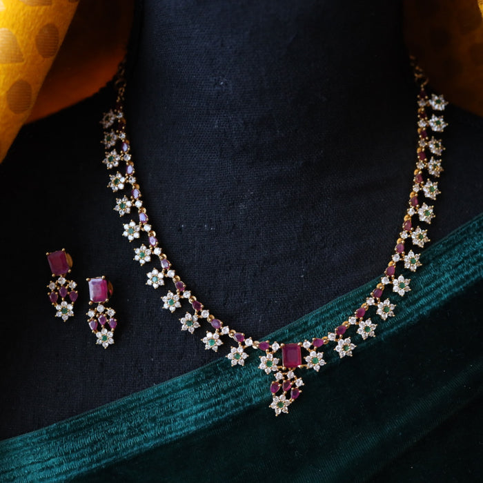 Antique ruby white short necklace with earrings TTS4078