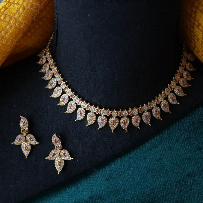 Antique ruby white stone mango short necklace with earrings SS10-149