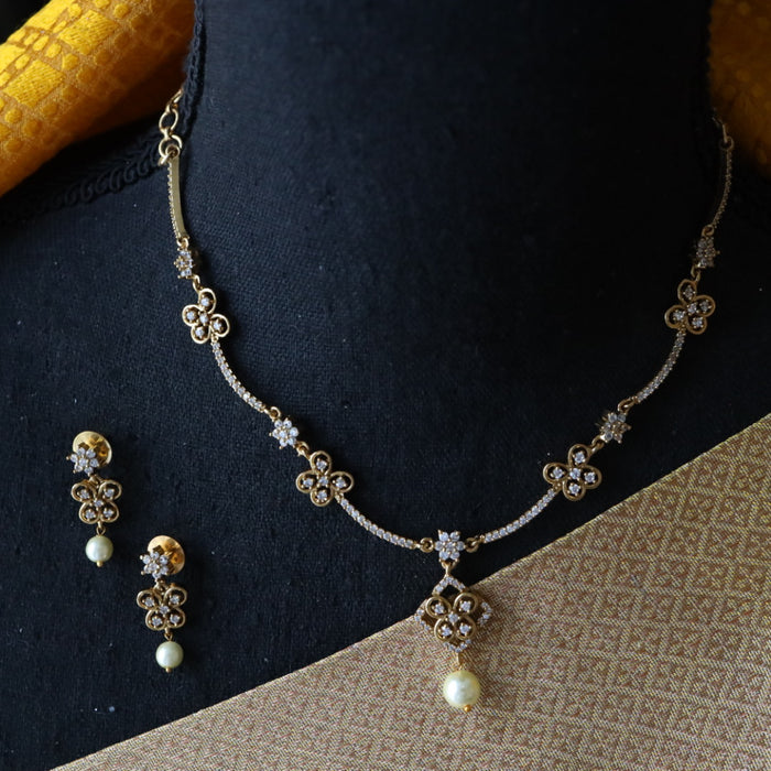 Antique white stone short necklace with earrings TT02045