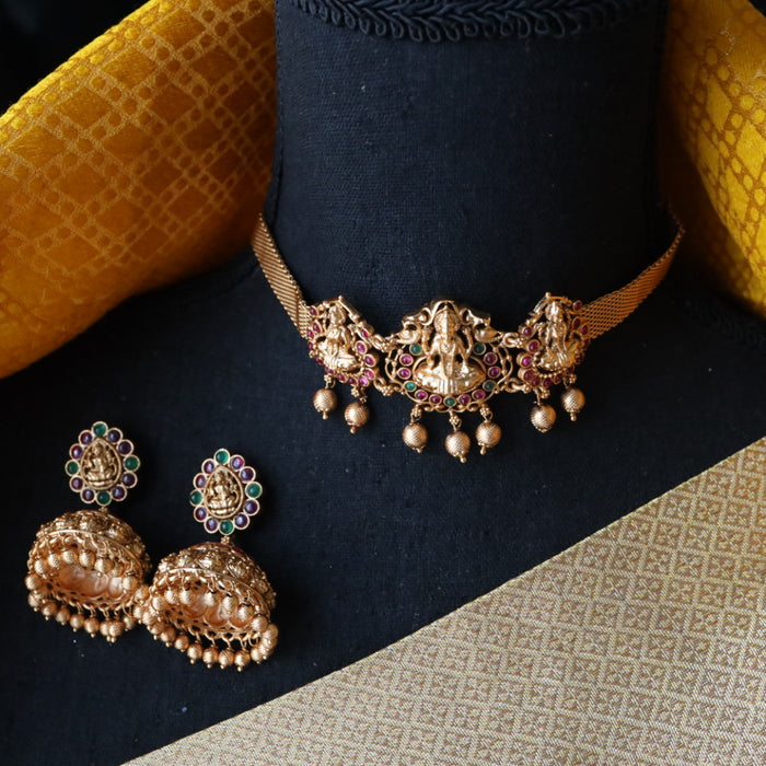 Antique temple choker necklace with earrings CCB145
