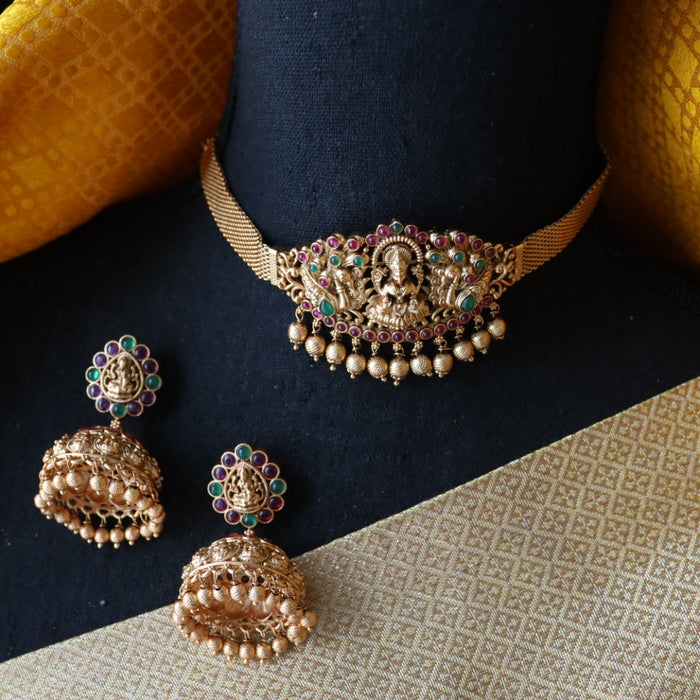 Antique temple choker necklace with earrings CCB128