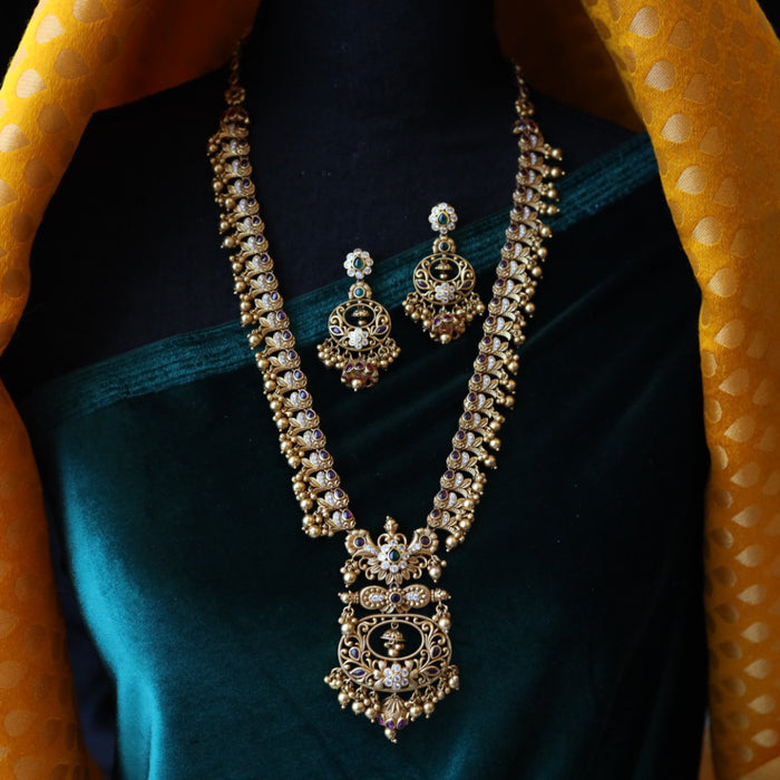 Antique gold long necklace with earrings LL04062