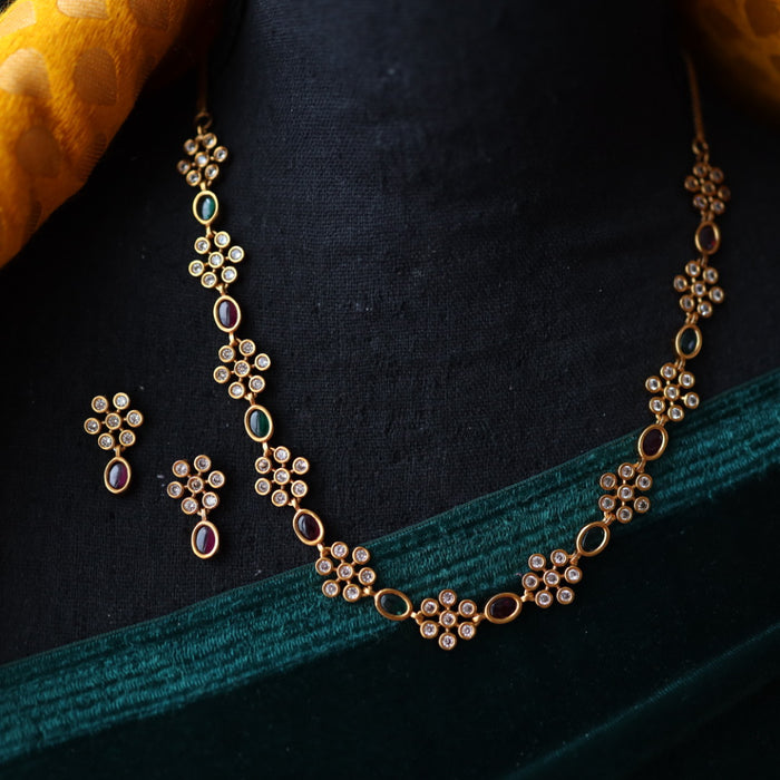Antique stone short necklace with earrings TT02053