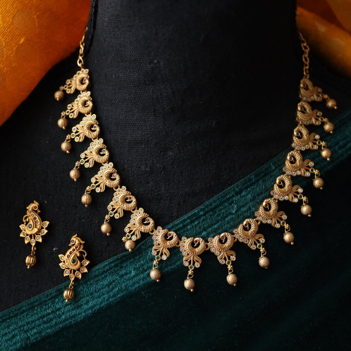 Antique gold simple short necklace with earrings TT02065