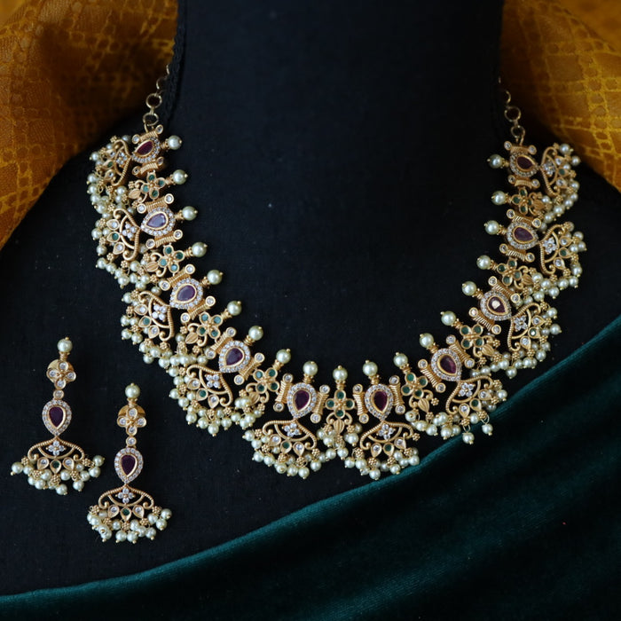 Antique pearl short necklace and earrings SS12017
