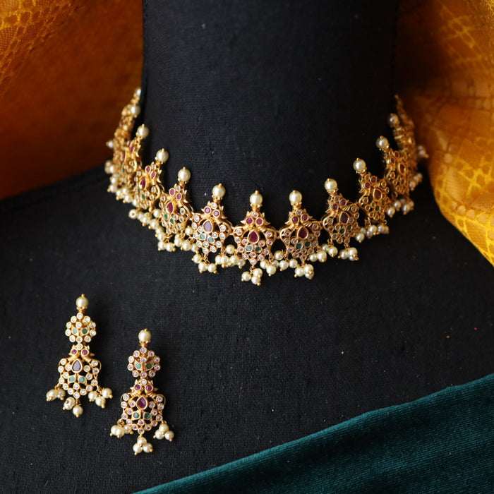 Antique pearl short necklace with earrings SS12004