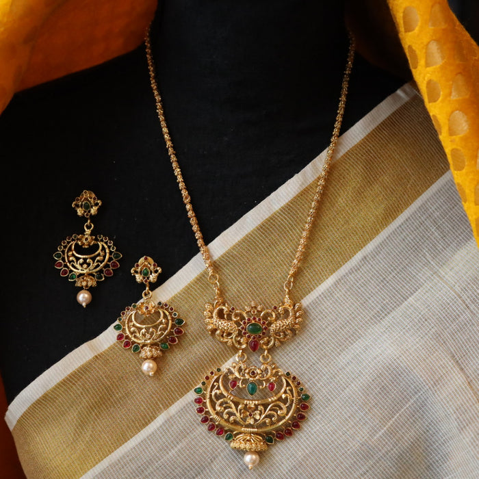 Antique pendant long necklace with earrings PEN0068