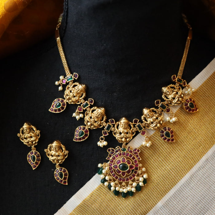 Antique ruby short necklace with earrings RUB010