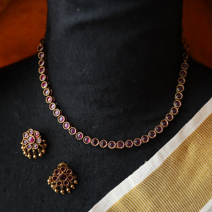 Antique ruby stone short necklace with earrings RUB014