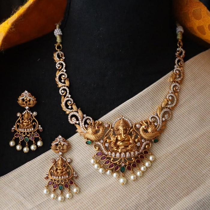 Antique temple design short necklace with earrings SS11109