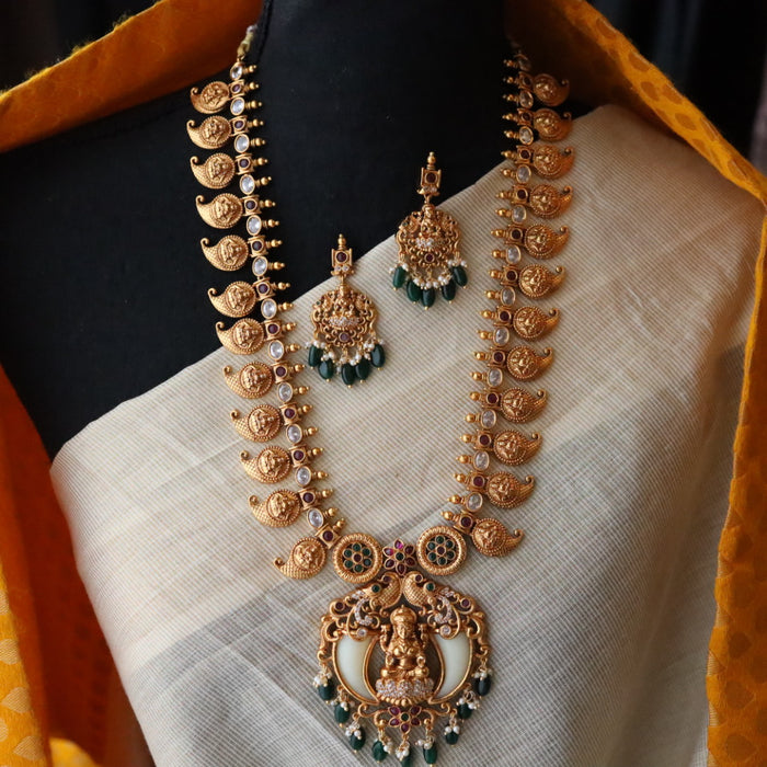 Antique mango and temple design long necklace with earrings LL04101