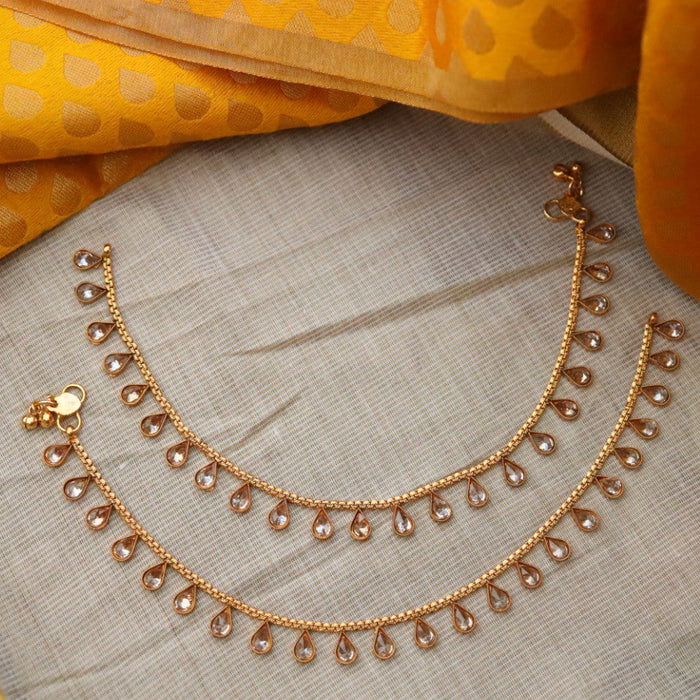 Heritage gold white stone traditional anklet HAN010