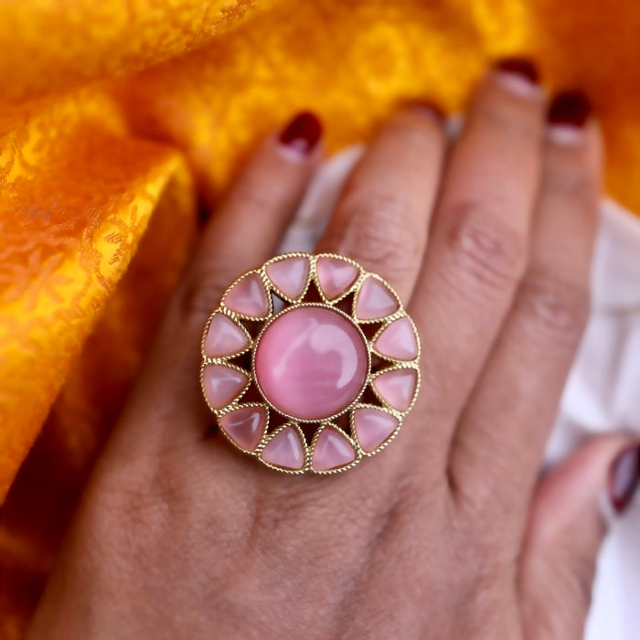 Trendy pink colour stone adjustable ring - one size fits all 116565