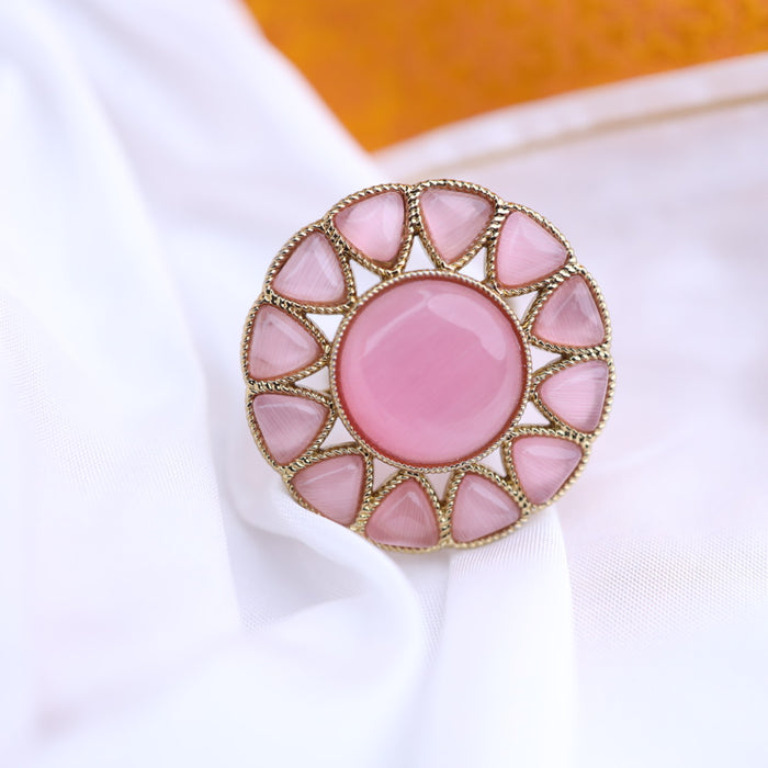 Trendy pink colour stone adjustable ring - one size fits all 116565