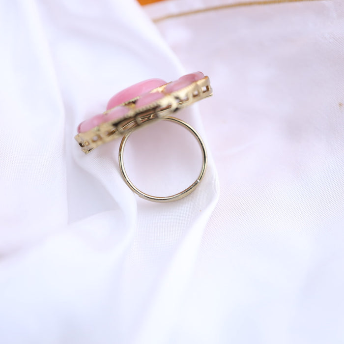 Trendy pink colour stone adjustable ring - one size fits all 116565