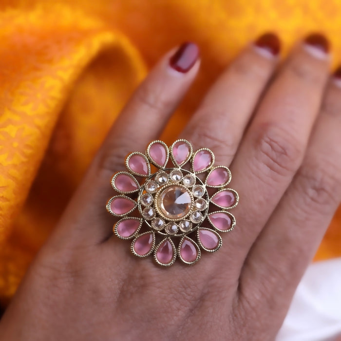 Trendy pink stone adjustable ring - one size fits all 116568