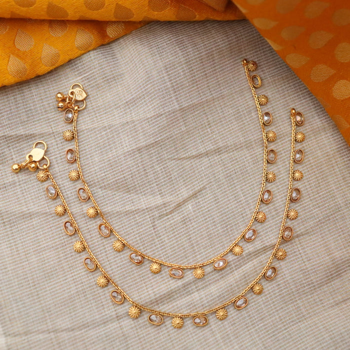 Heritage gold white stone traditional anklet HAN019
