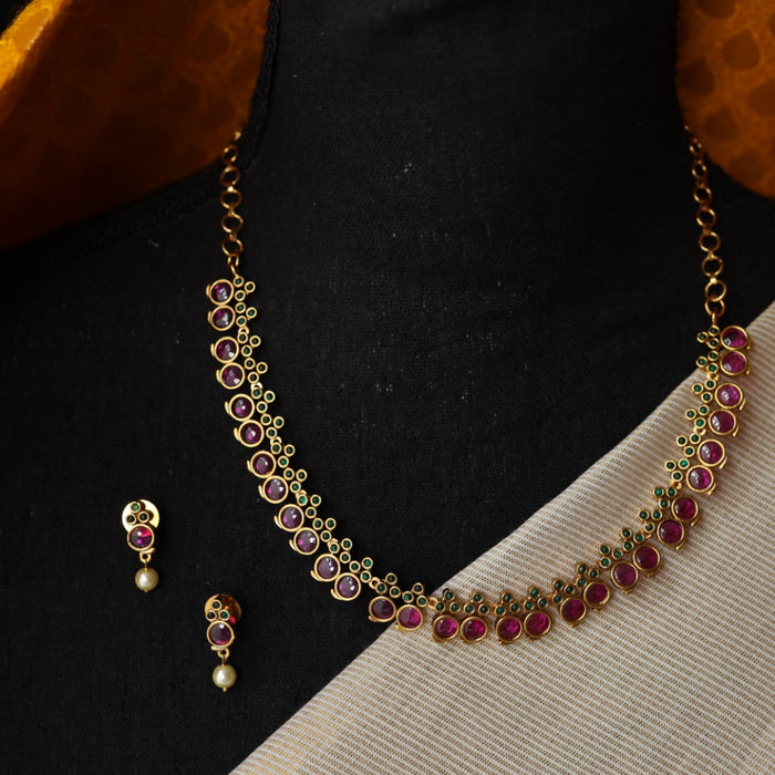 Antique ruby stone short necklace with earrings TTS40691