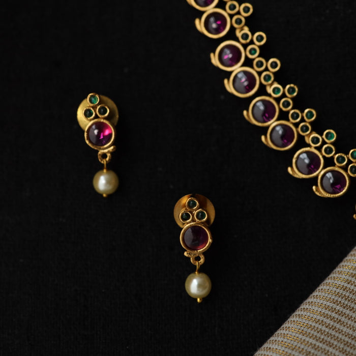 Antique ruby stone short necklace with earrings TTS40691