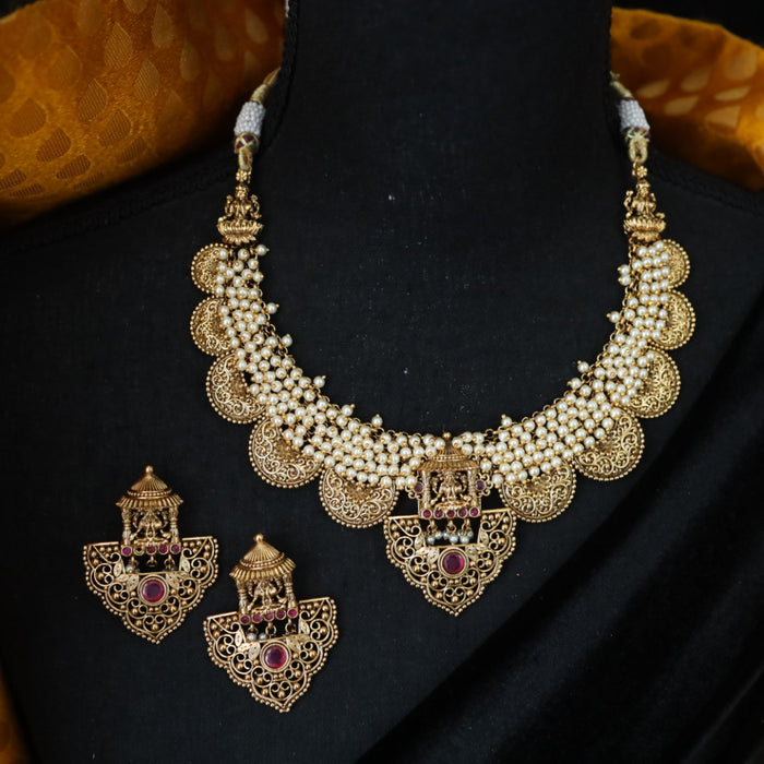 Antique pearl short necklace and earrings S1B119