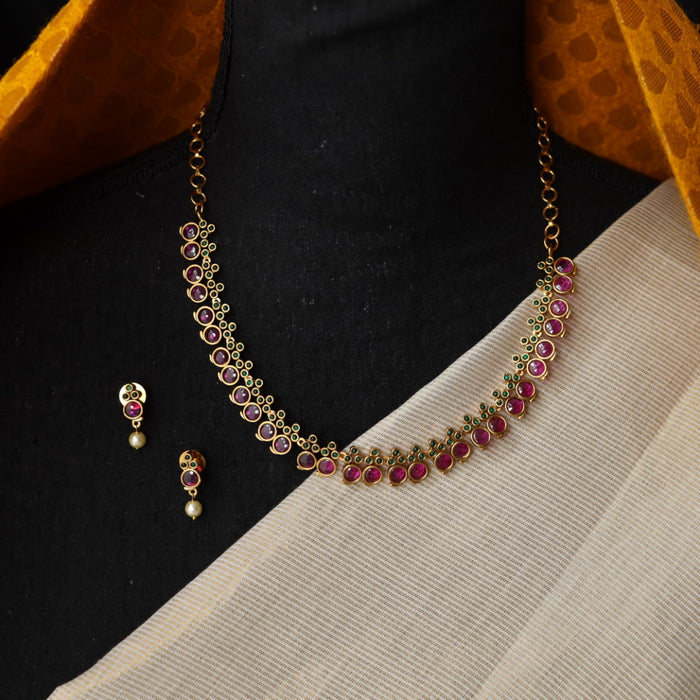 Antique ruby stone short necklace with earrings TTS40691
