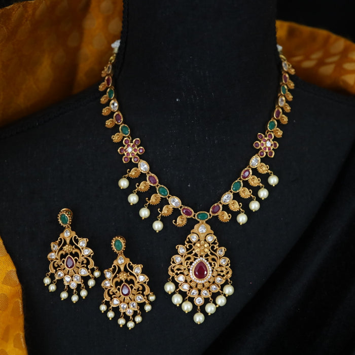 Antique short necklace and earring TTS304