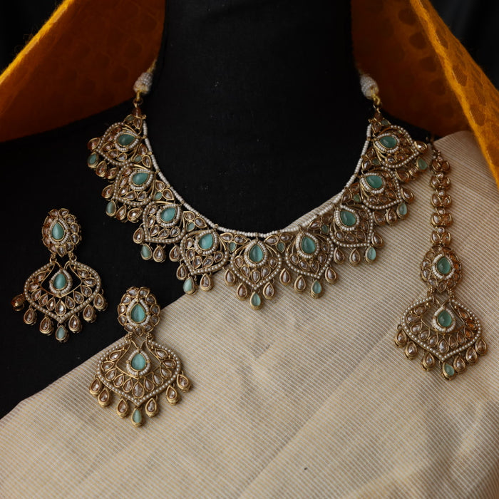 Trendy mint stone short necklace with earrings TM0027