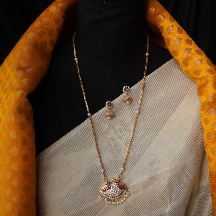 Heritage gold plated padakam long chain with earrings HP0070
