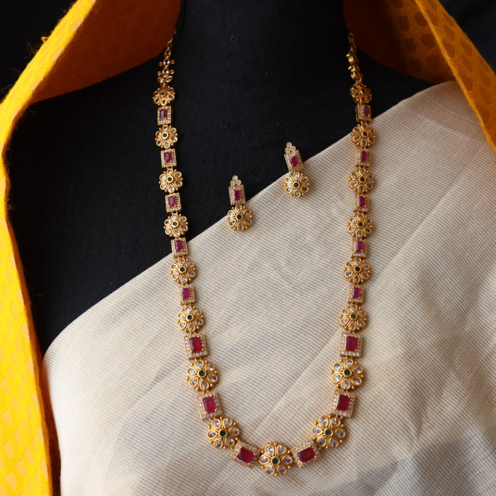 Antique ruby white stone long necklace/ waistchain and earrings LL03103